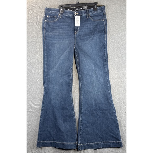 torrid Denim - Torrid Jeans Sky High A-Line Flare NWT Dark Wash Size 18 R Stretch Boho Wide Leg